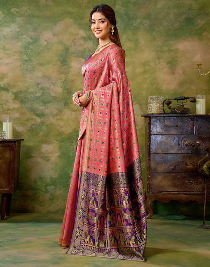 Rose Pink Silk Woven Patola Saree