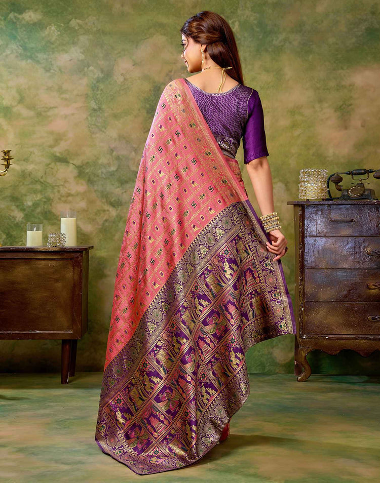 Rose Pink Silk Woven Patola Saree