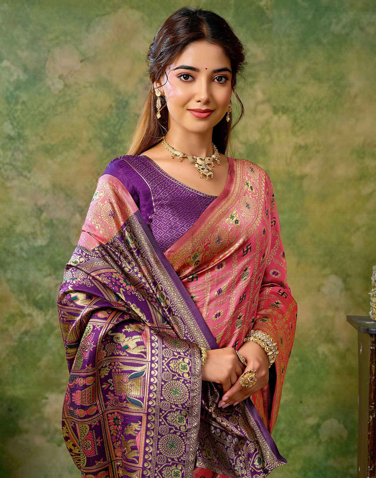 Rose Pink Silk Woven Patola Saree