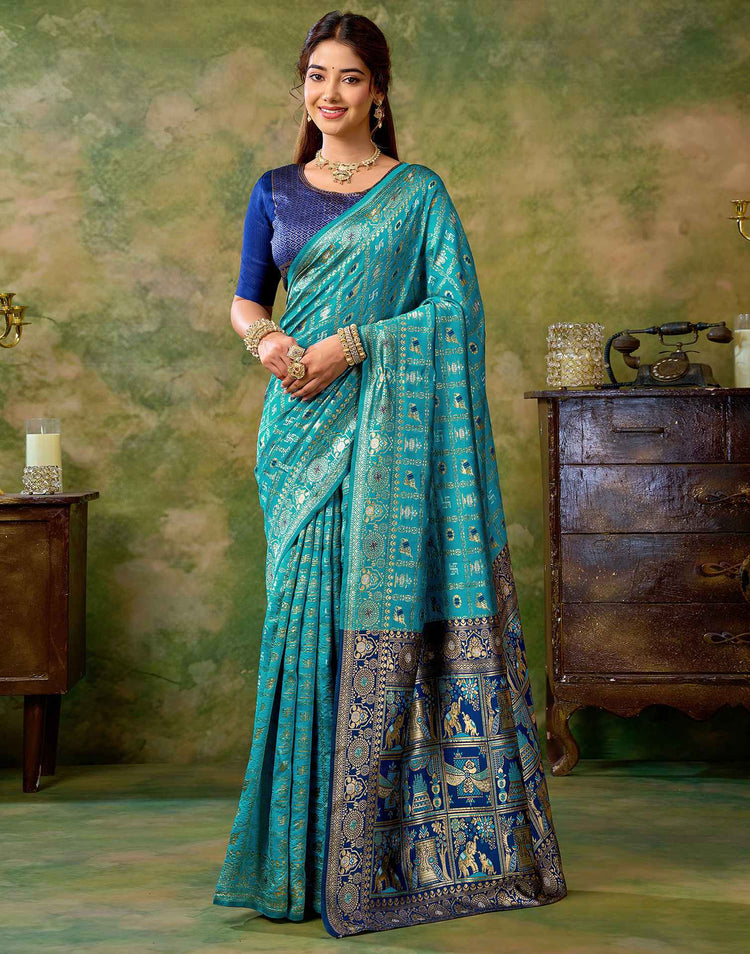 Sky Blue Silk Woven Patola Saree