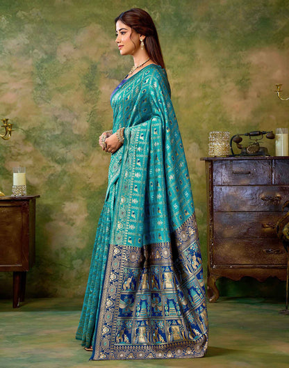 Sky Blue Silk Woven Patola Saree