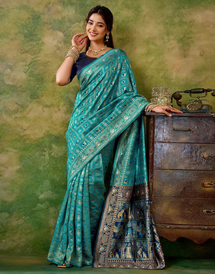 Sky Blue Silk Woven Patola Saree