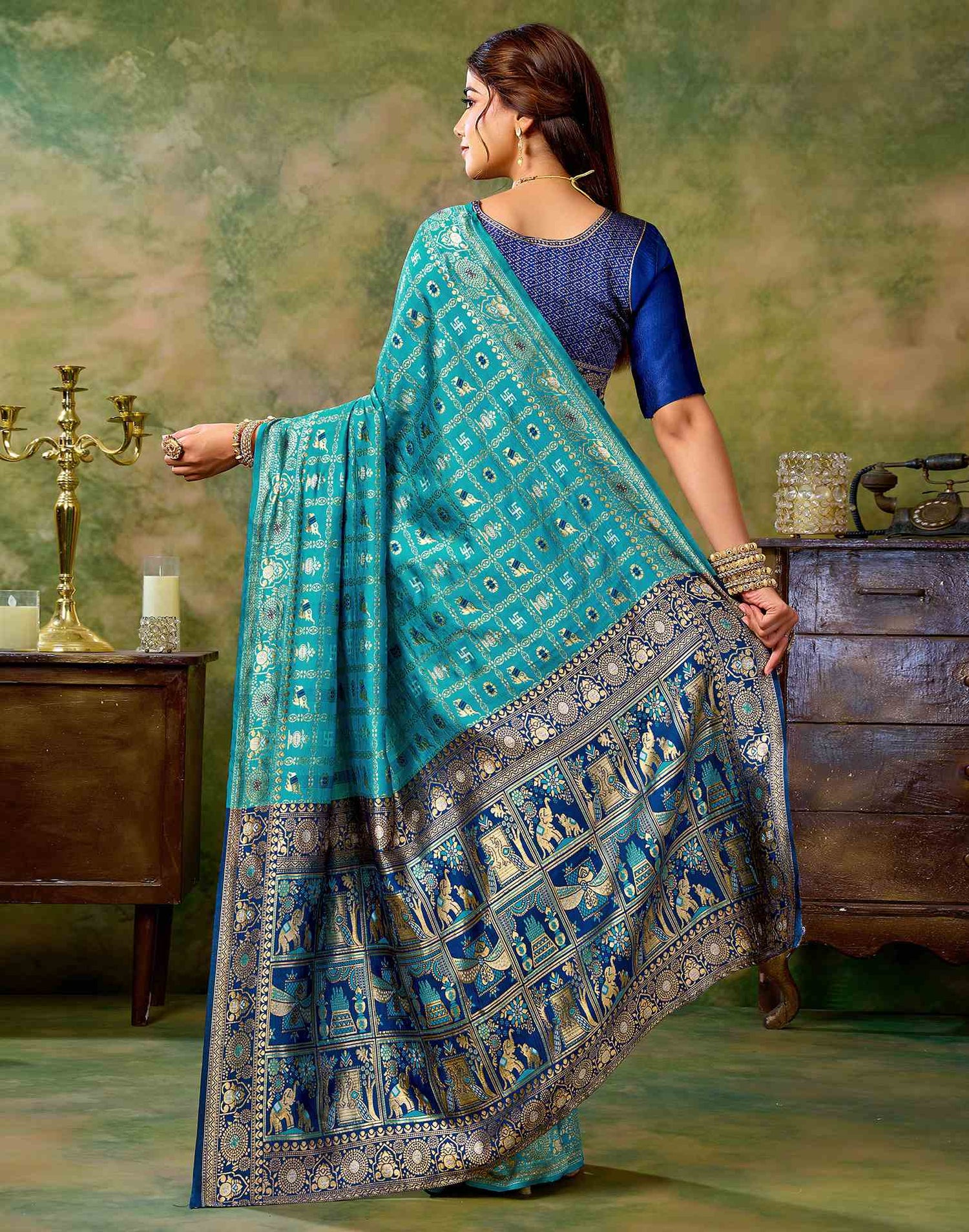 Sky Blue Silk Woven Patola Saree