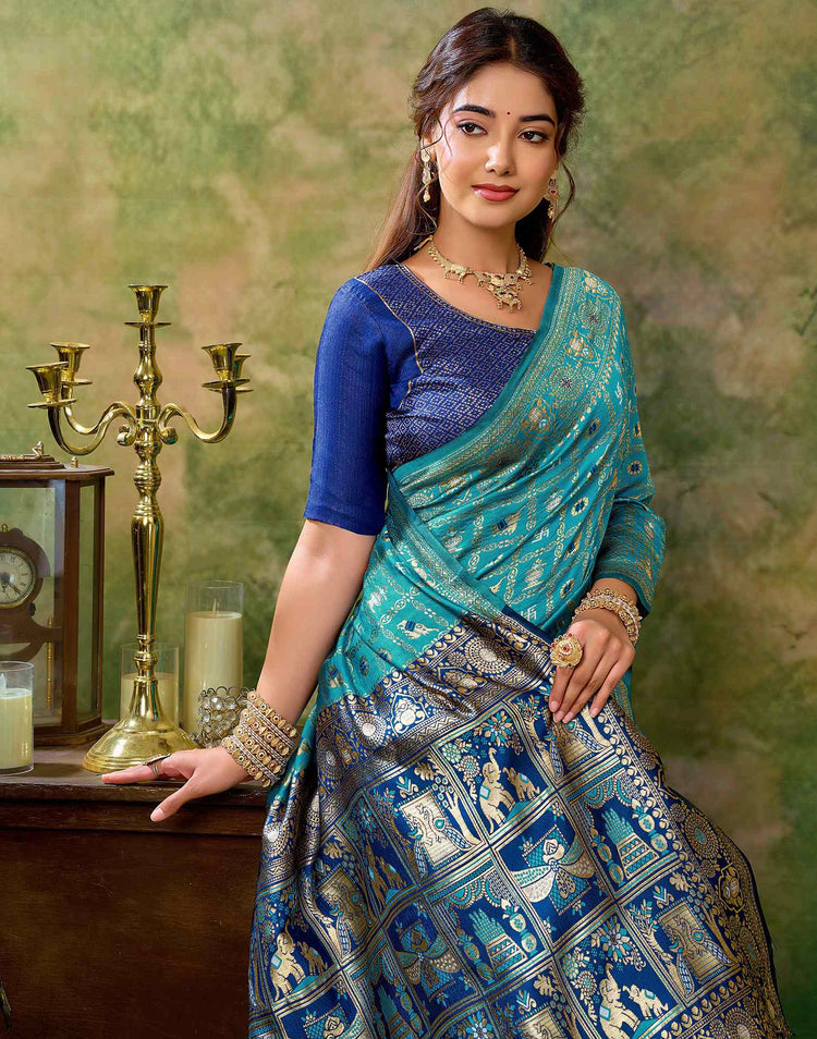 Sky Blue Silk Woven Patola Saree