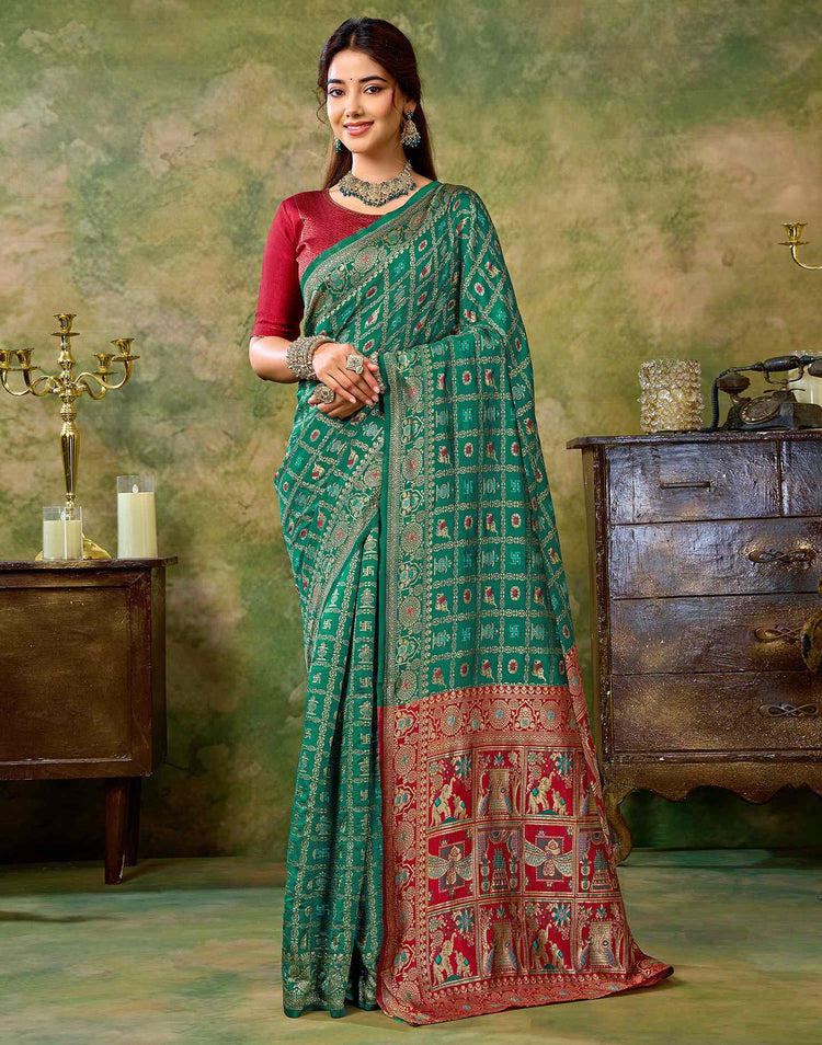 Teal Green Silk Woven Patola Saree