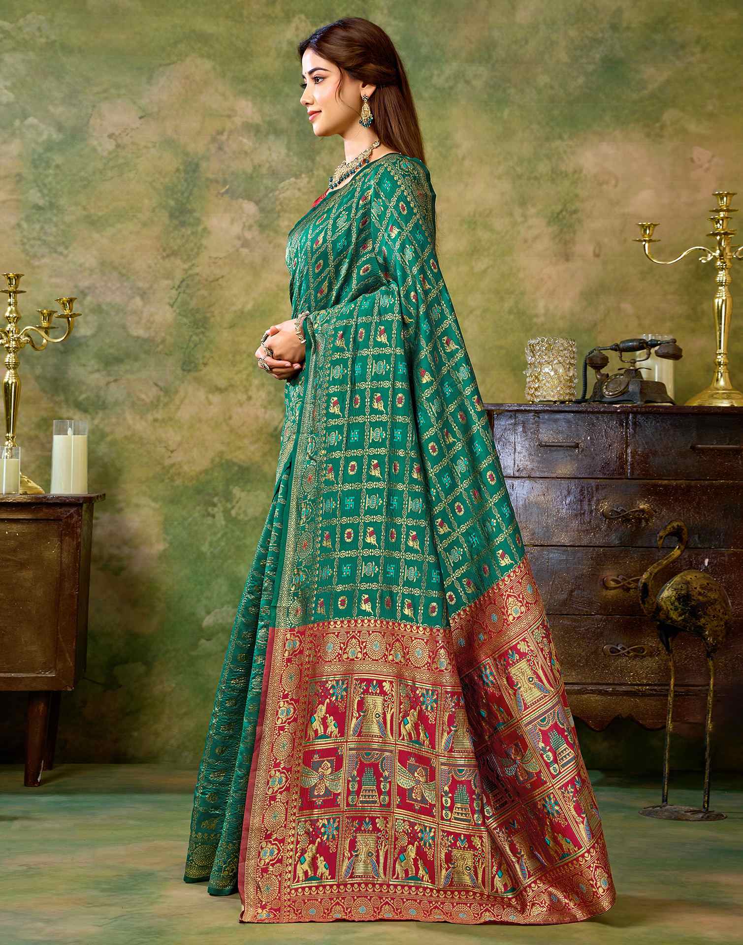 Teal Green Silk Woven Patola Saree