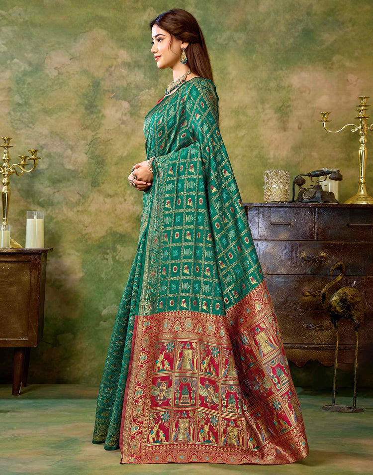 Teal Green Silk Woven Patola Saree