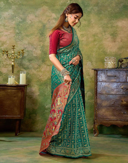 Teal Green Silk Woven Patola Saree