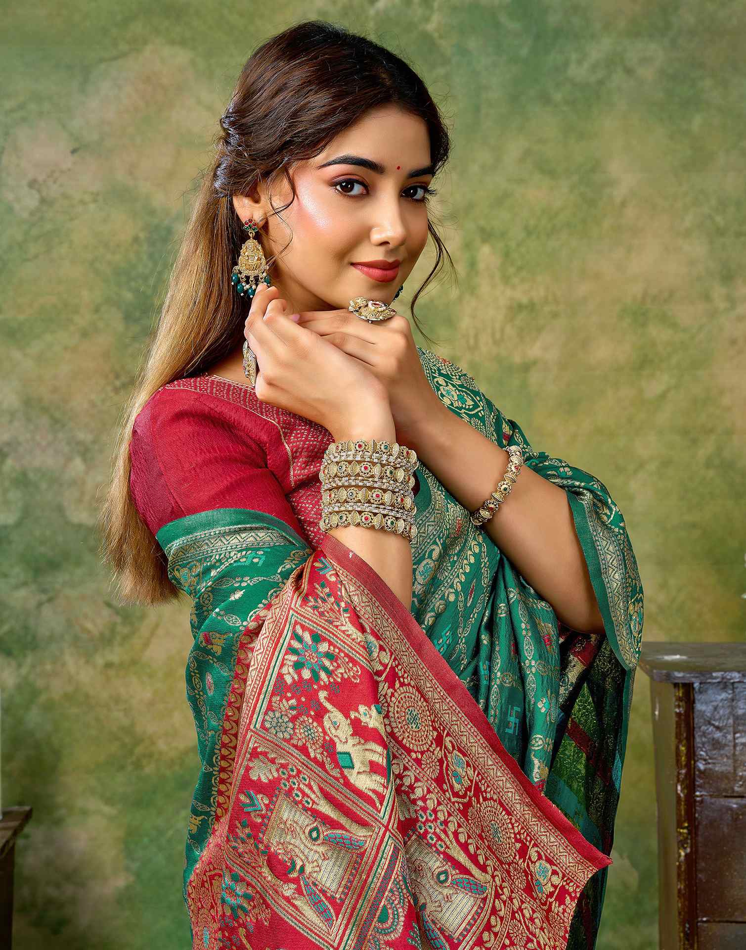 Teal Green Silk Woven Patola Saree