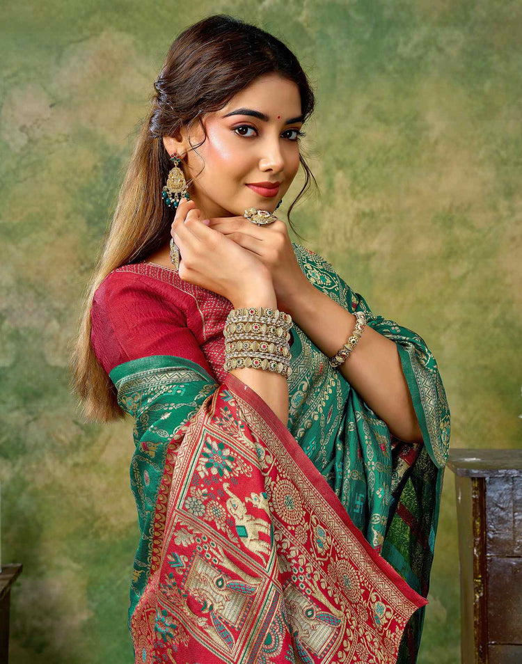 Teal Green Silk Woven Patola Saree