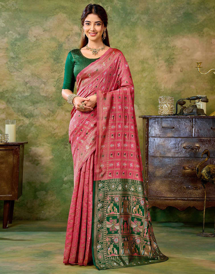 Rose Pink Silk Woven Patola Saree