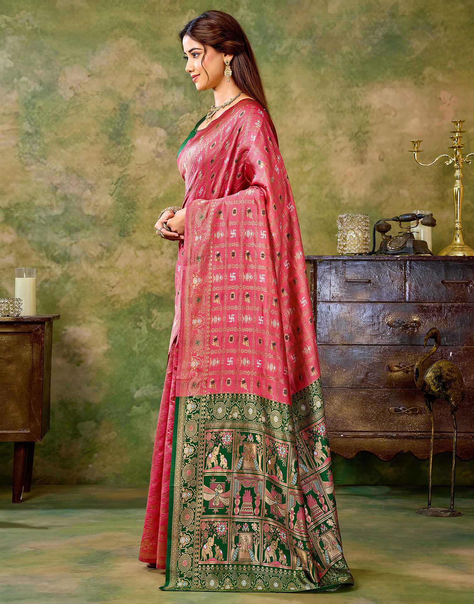 Rose Pink Silk Woven Patola Saree
