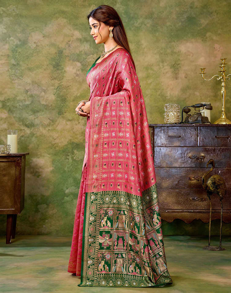 Rose Pink Silk Woven Patola Saree