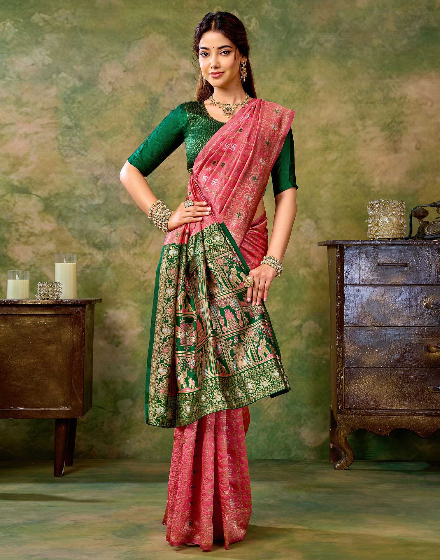 Rose Pink Silk Woven Patola Saree