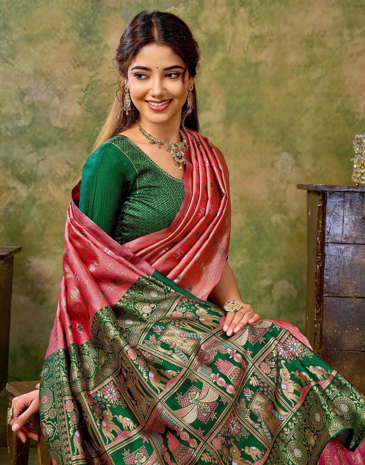 Rose Pink Silk Woven Patola Saree