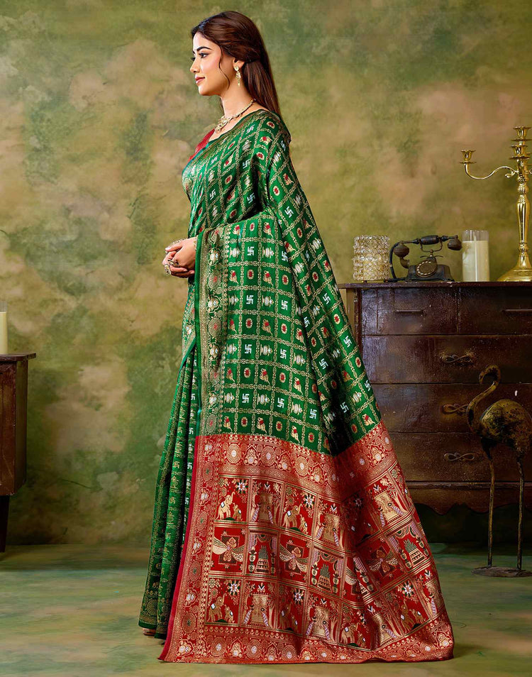 Dark Green Silk Woven Patola Saree