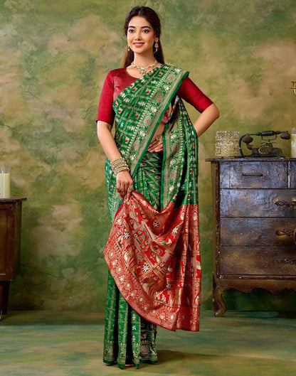 Dark Green Silk Woven Patola Saree