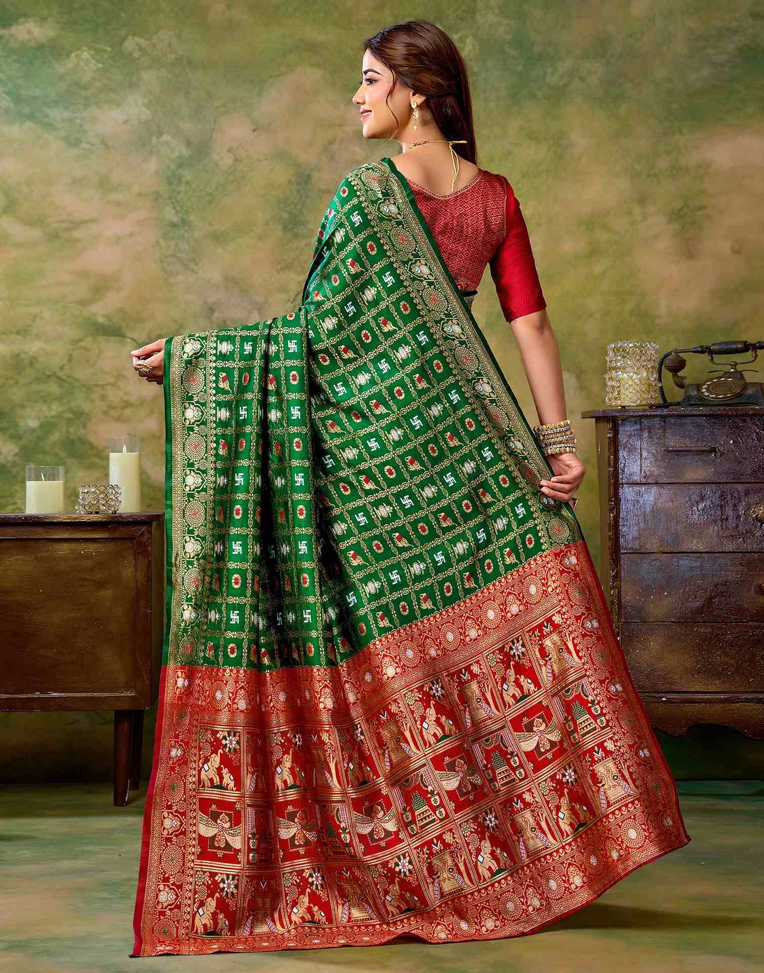Dark Green Silk Woven Patola Saree