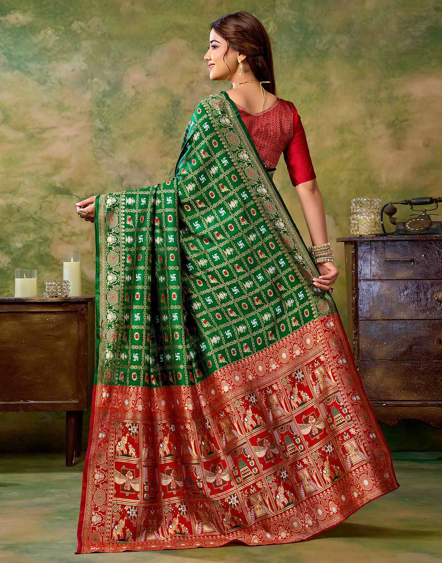 Dark Green Silk Woven Patola Saree