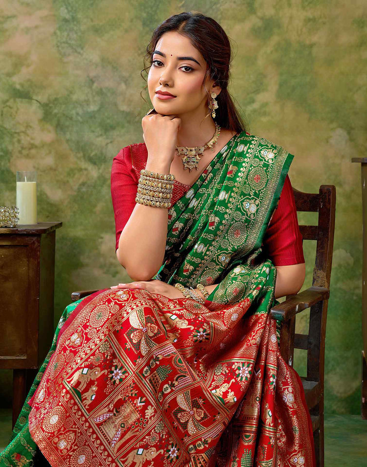 Dark Green Silk Woven Patola Saree