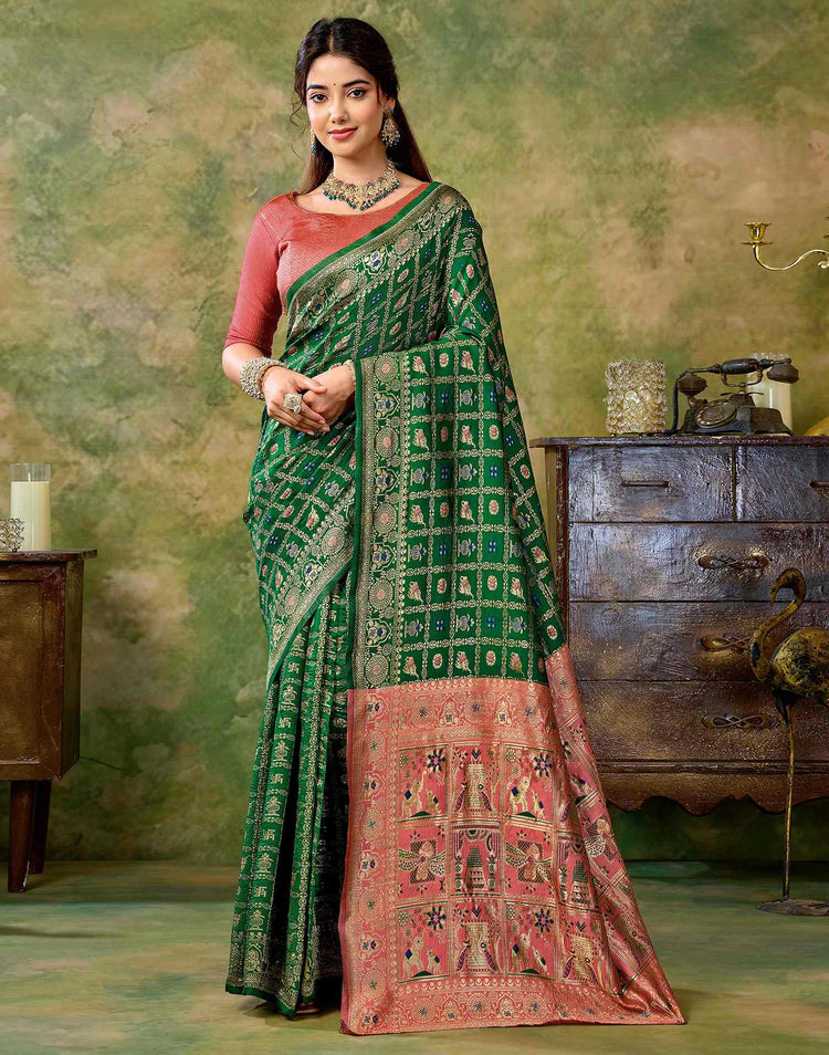 Dark Green Silk Woven Patola Saree
