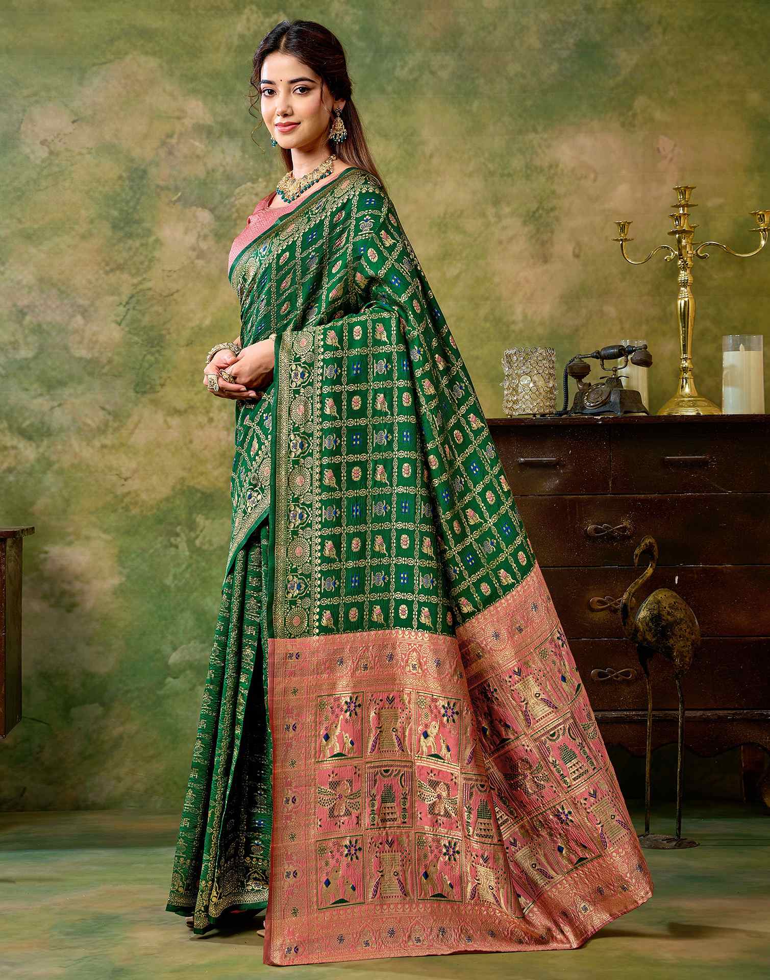 Dark Green Silk Woven Patola Saree