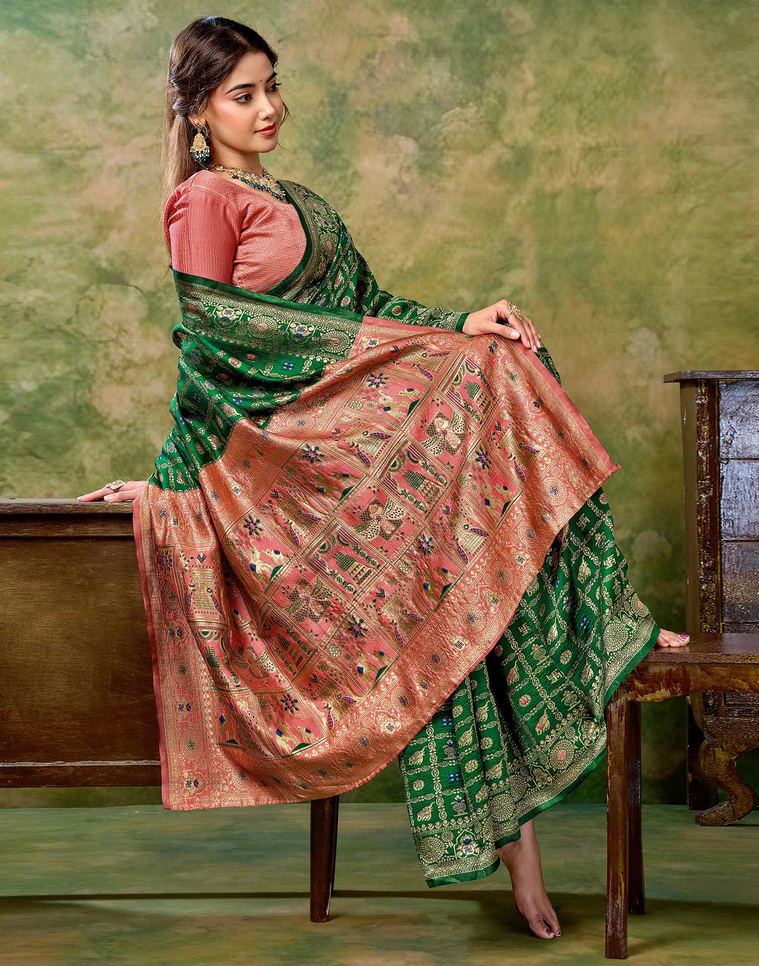 Dark Green Silk Woven Patola Saree