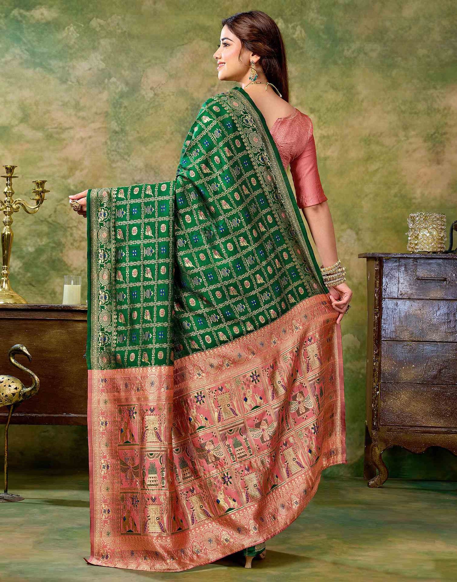Dark Green Silk Woven Patola Saree