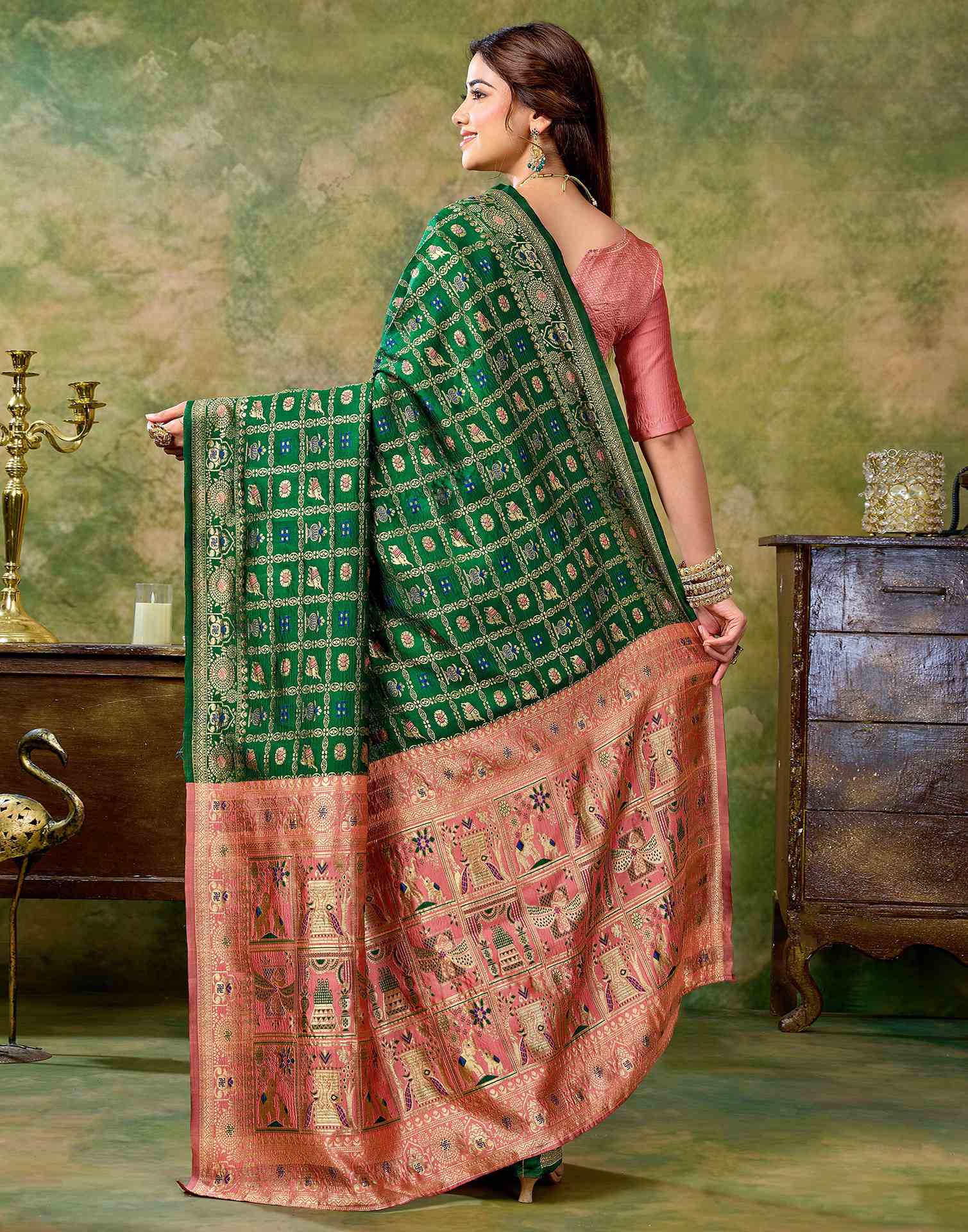 Dark Green Silk Woven Patola Saree