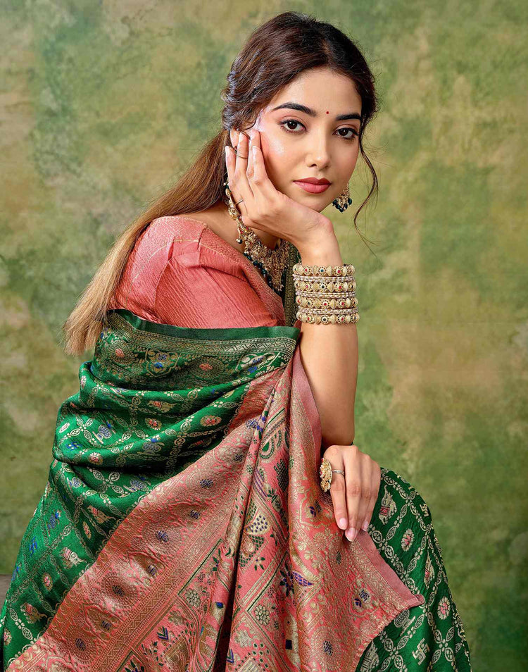 Dark Green Silk Woven Patola Saree