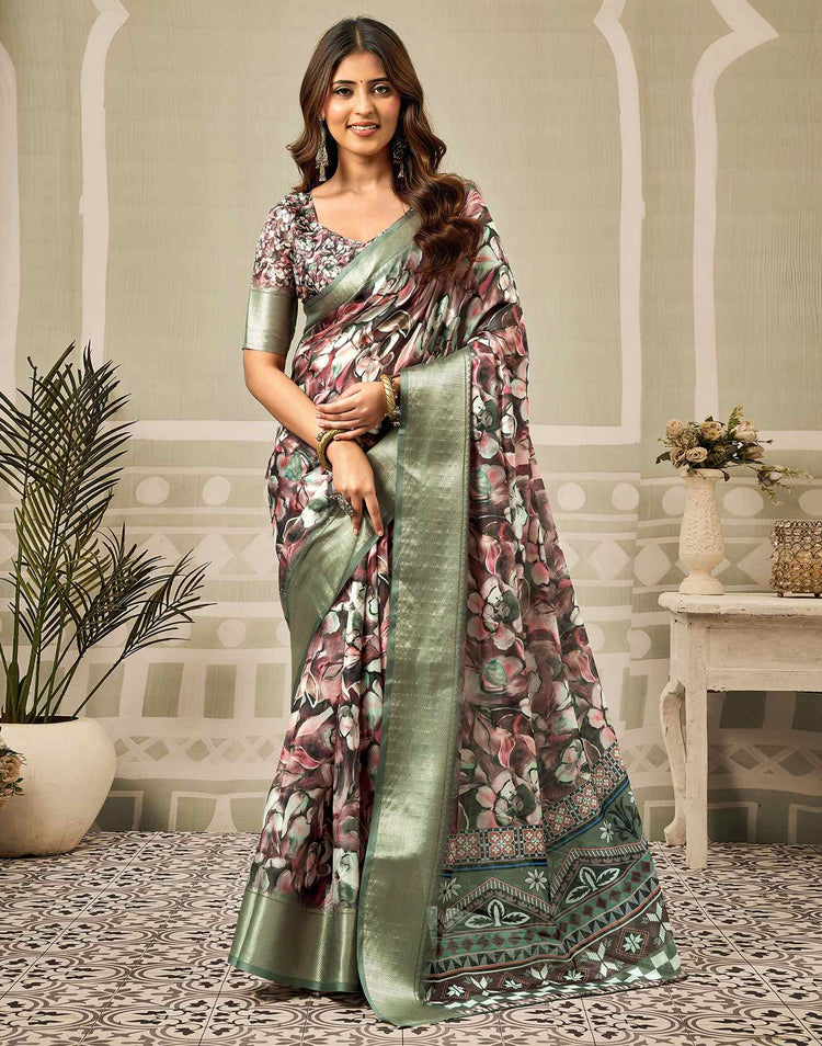 Multicoloured Silk Floral Printed Saree