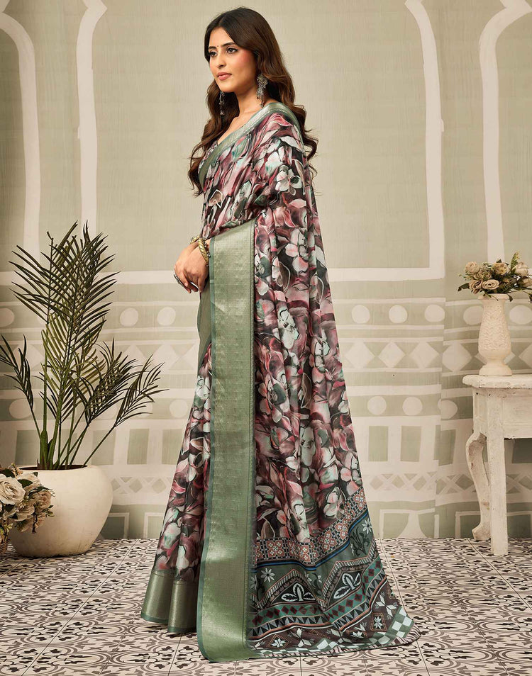 Multicoloured Silk Floral Printed Saree
