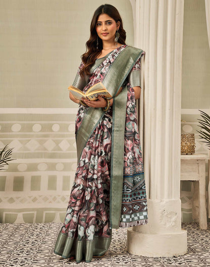 Multicoloured Silk Floral Printed Saree