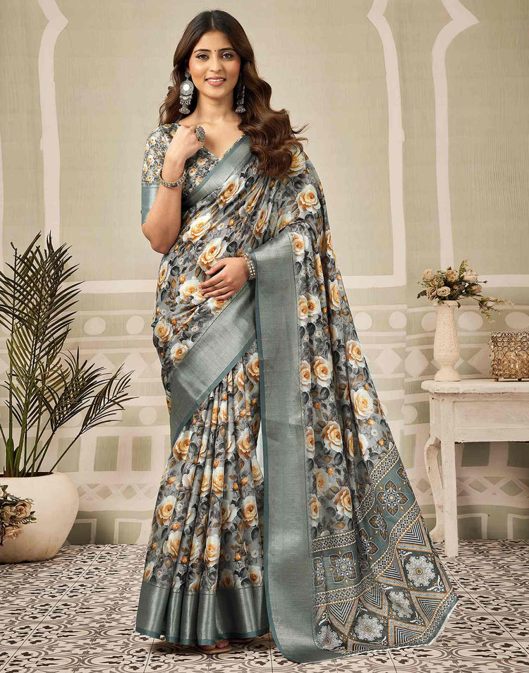 Multicoloured Silk Floral Printed Saree