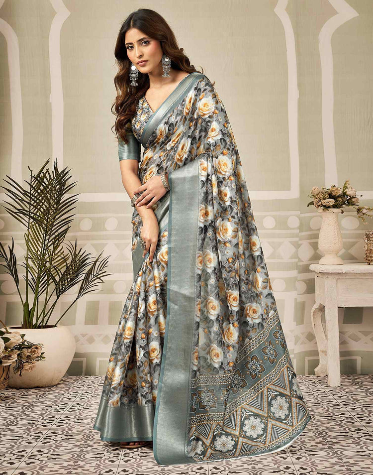 Multicoloured Silk Floral Printed Saree