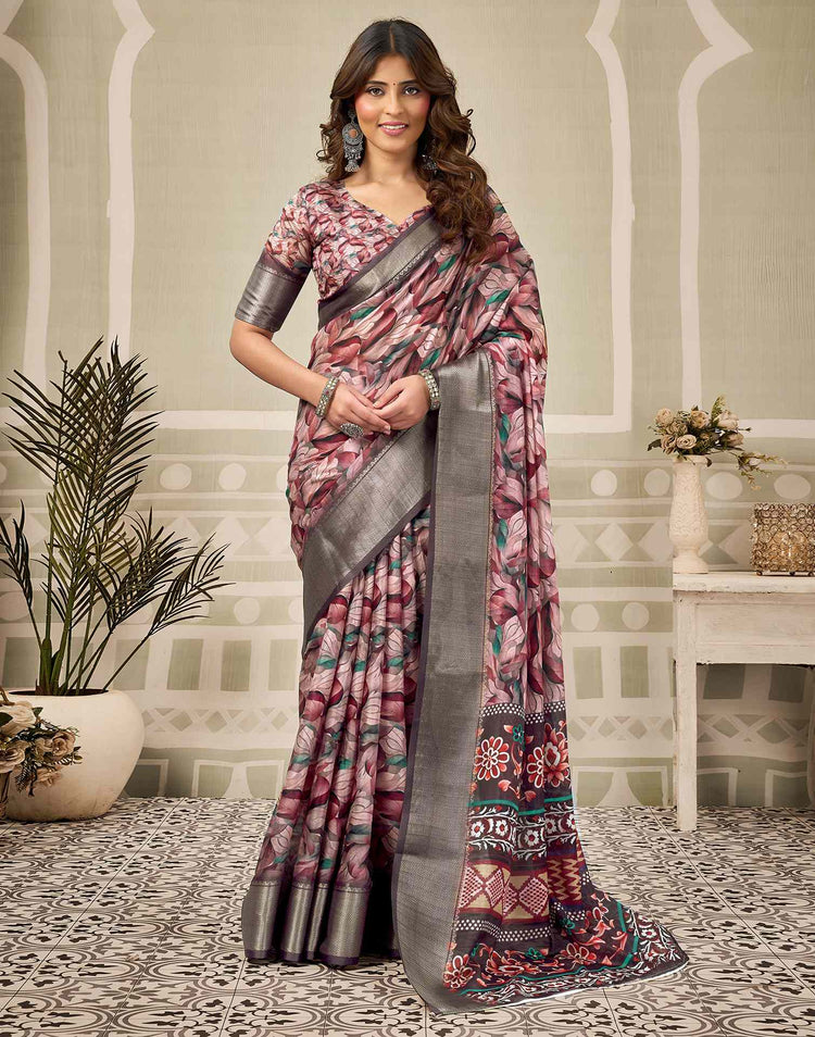 Multicoloured Silk Floral Printed Saree