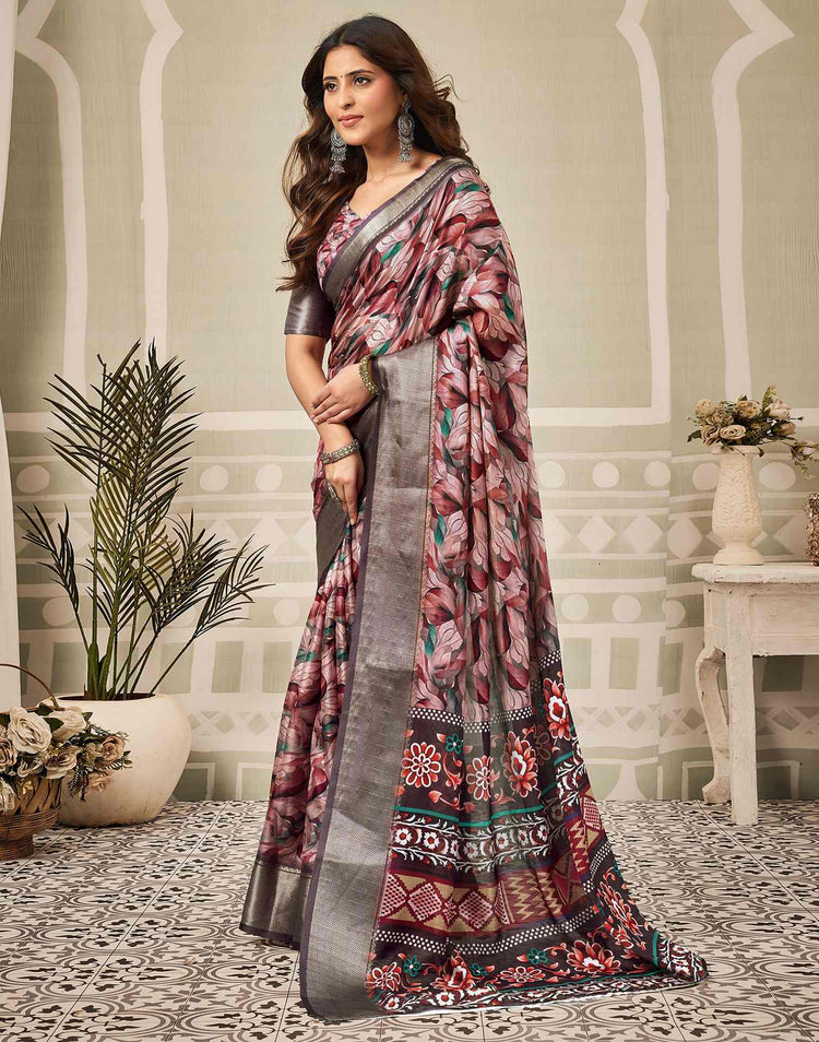Multicoloured Silk Floral Printed Saree
