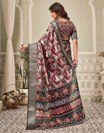 Multicoloured Silk Floral Printed Saree