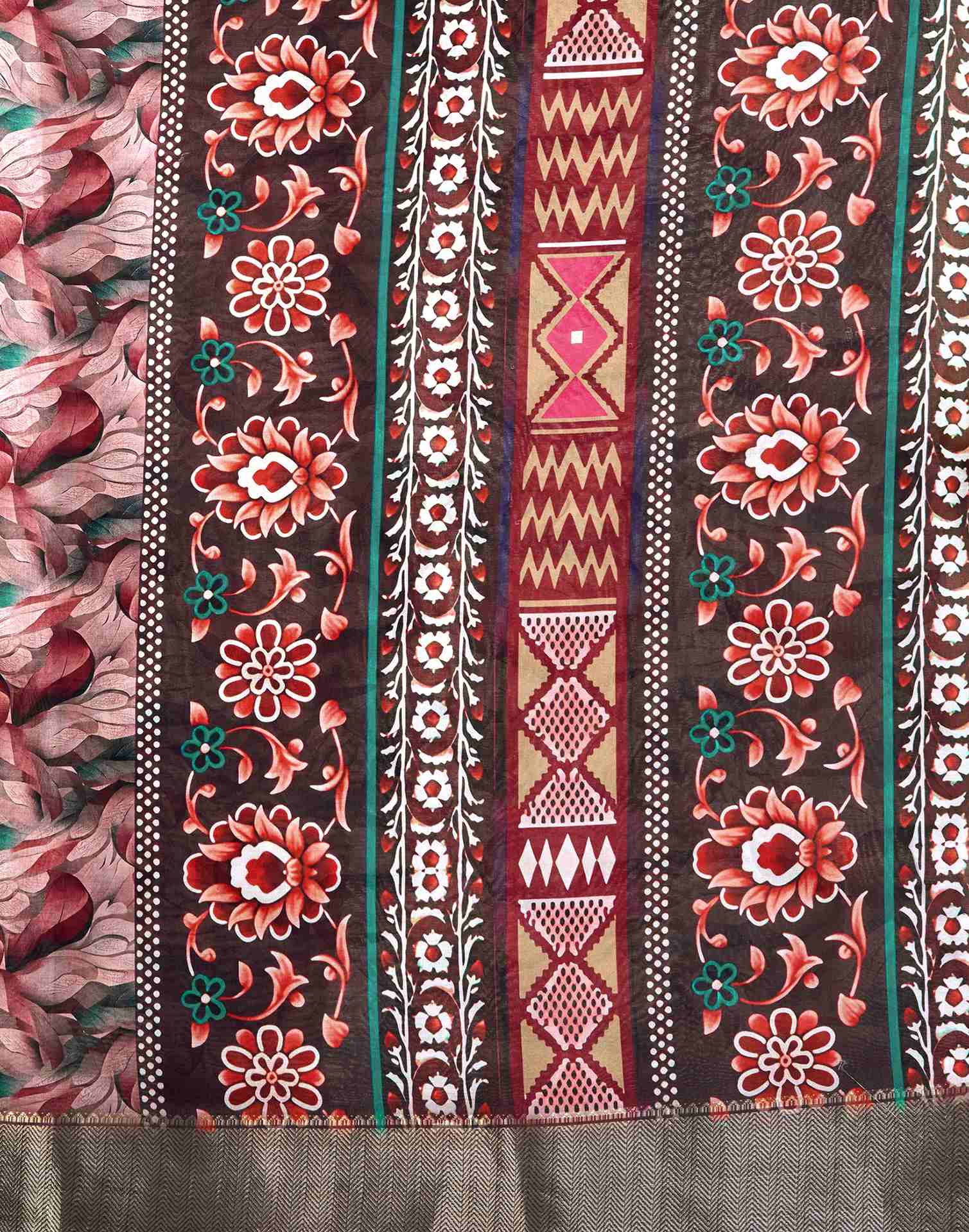 Multicoloured Silk Floral Printed Saree