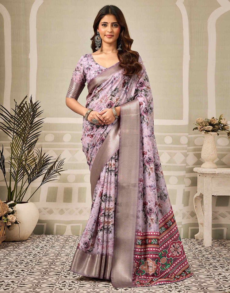 Multicoloured Silk Floral Printed Saree