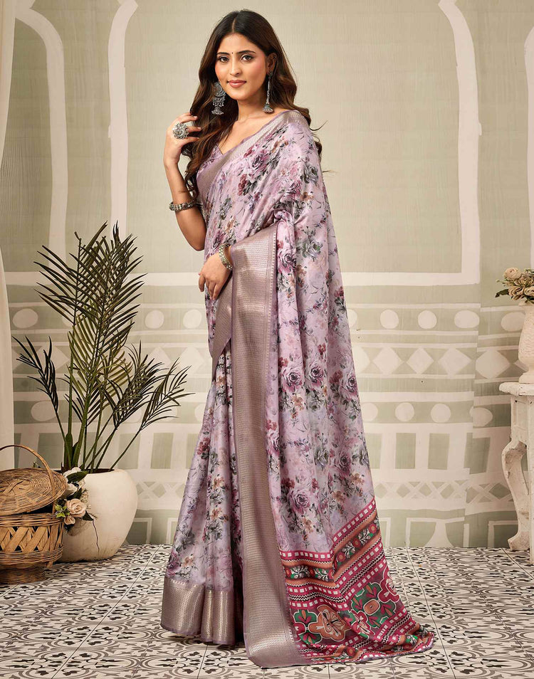Multicoloured Silk Floral Printed Saree