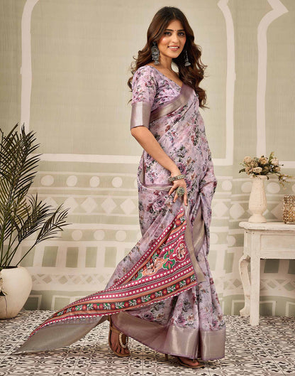 Multicoloured Silk Floral Printed Saree