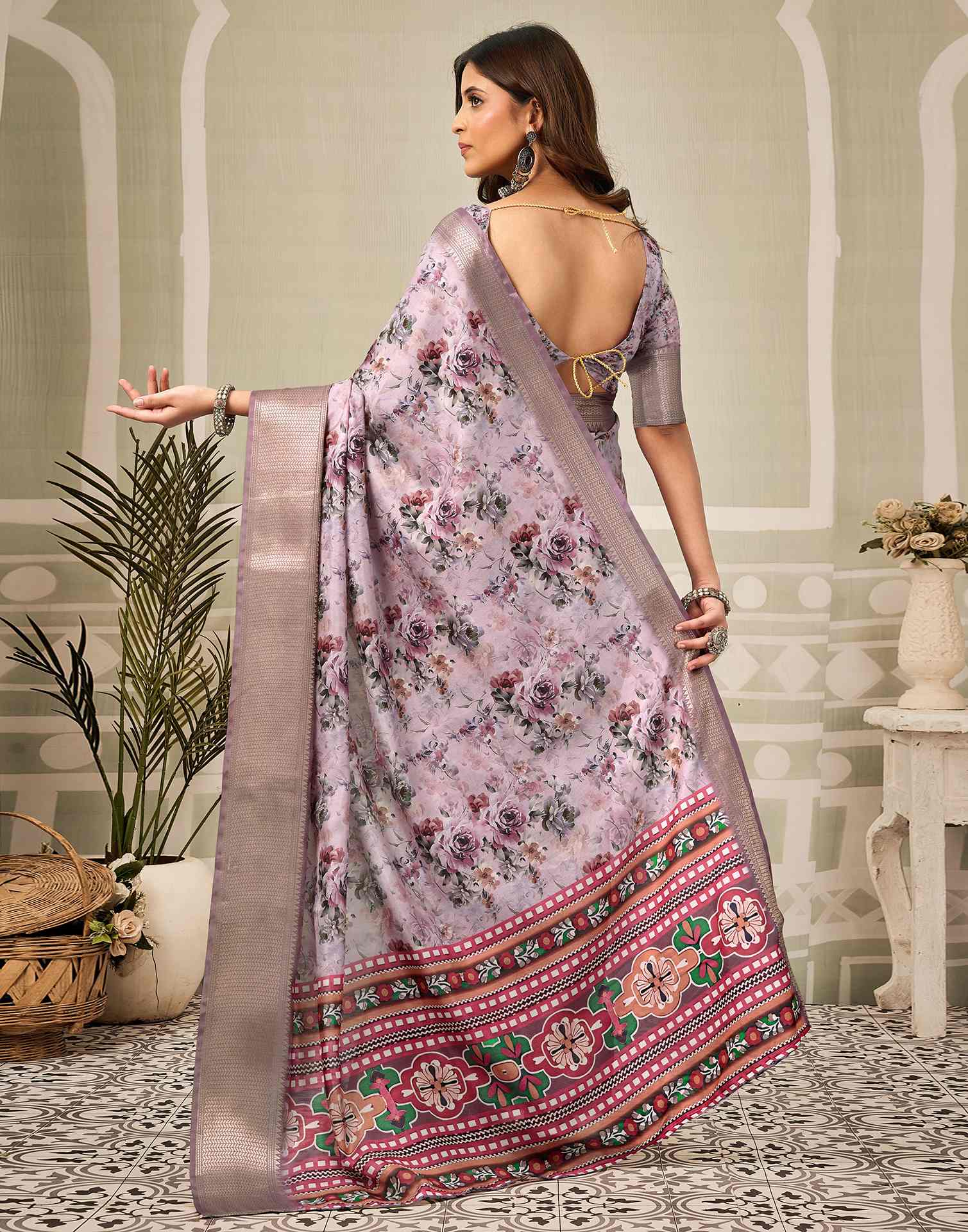 Multicoloured Silk Floral Printed Saree