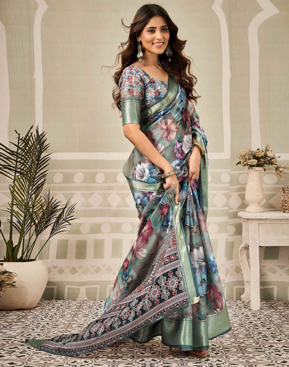 Multicoloured Silk Floral Printed Saree