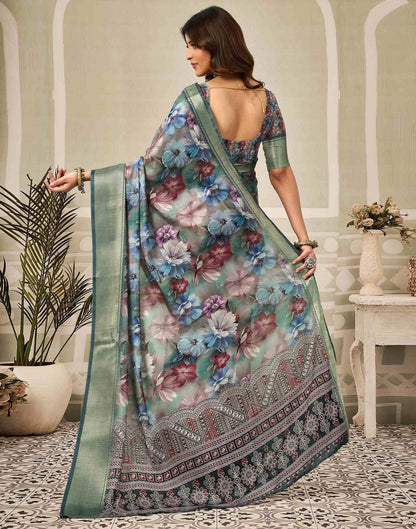 Multicoloured Silk Floral Printed Saree