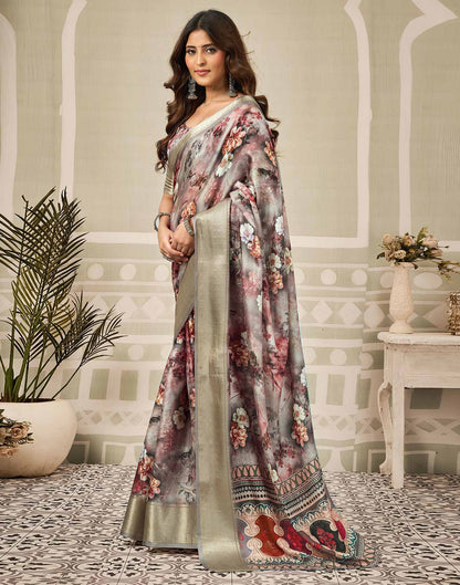 Multicoloured Silk Floral Printed Saree
