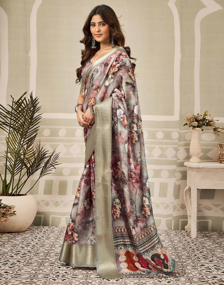 Multicoloured Silk Floral Printed Saree