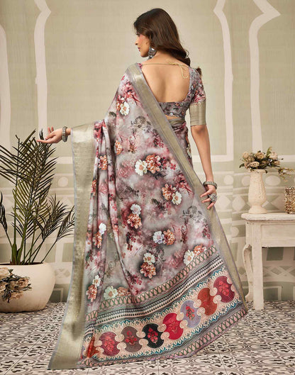 Multicoloured Silk Floral Printed Saree