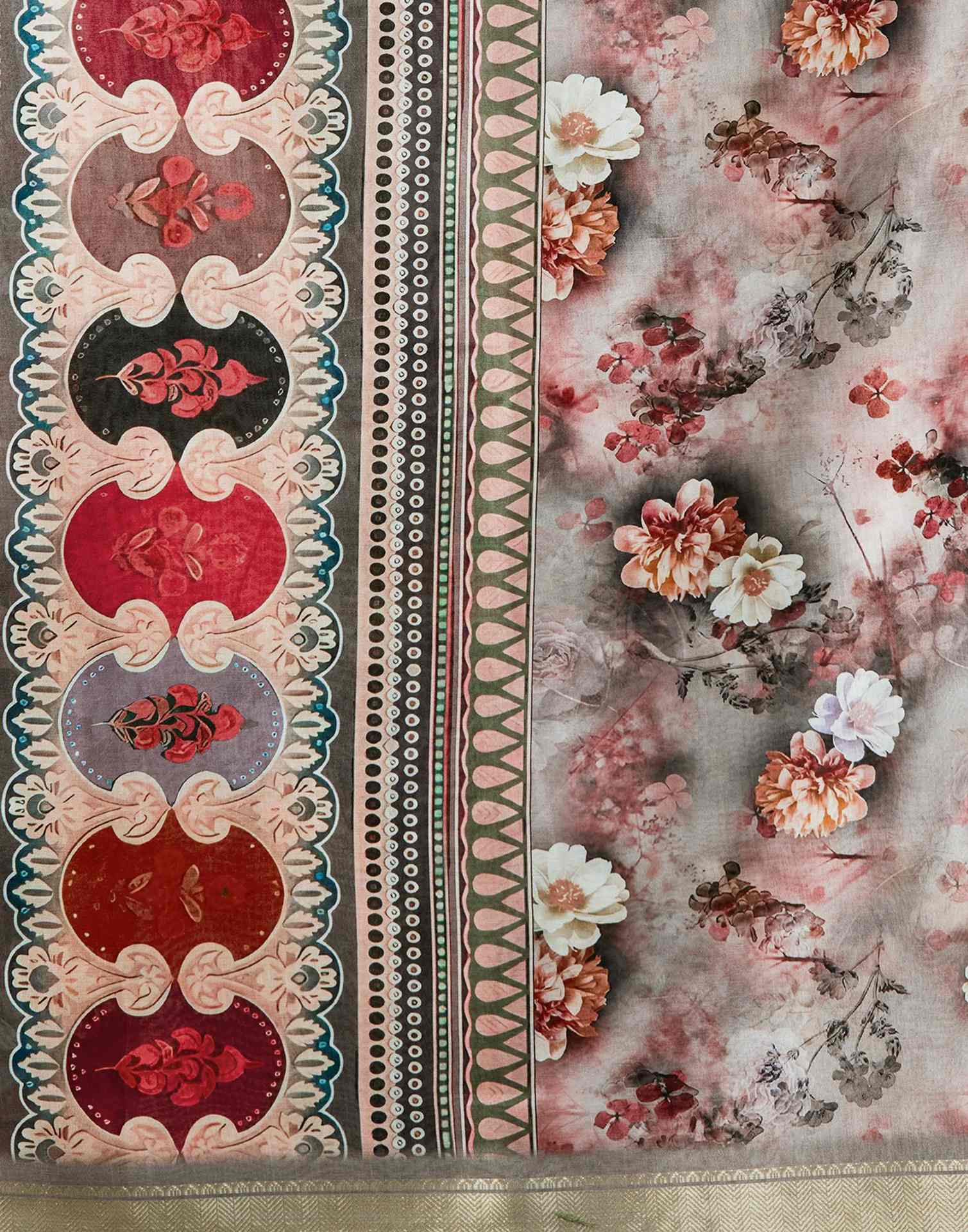 Multicoloured Silk Floral Printed Saree