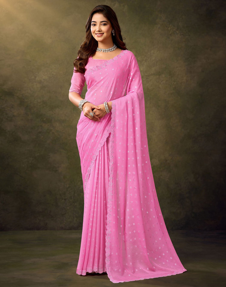 Pink Georgette Stone Work Embellished Saree